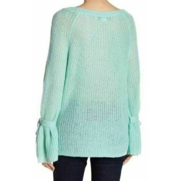 Project Naadam XS Sweater Pullover Bell Sleeve Tie Mint Green Open Knit Acrylic - Picture 3 of 11